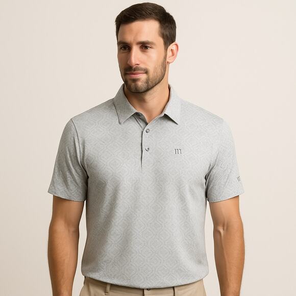 Travis Mathew Men’s Polo Shirt Medium Gray Golf Wyncote Logo Pima Cotton Blend - Picture 1 of 9